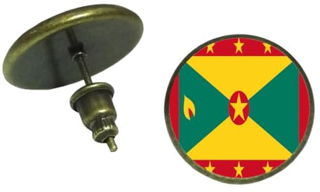 ALTCIRNMD Ohrstecker Mit Grenada-Flagge Für Damen – Modische Nationalstolz-Ohrstecker Aus Glas,Länderflagge,Hip-Hop,Runde Zeit-Edelstein-Ohrringe Für Damen, Flagge,1,4Cm