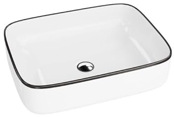 LAVITA Galera Black Line Lavabo à poser rectangulaire, sans trop-plein et trou de robinet, en porcelaine de qualité supérieure, 50,5 x 40 x 14 cm, blanc/noir