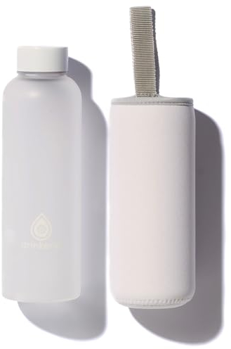 drinkerie® Glasflasche 500 ml (Weiß) Elegantes frosted Design - aus hochwertigem Borosilikatglas - auslaufsichere Glastrinkflasche