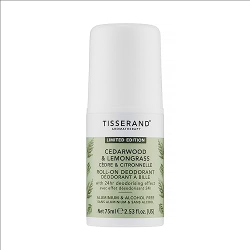 Tisserand - Natural Roll-On Deodorant - Cedarwood & Lemongrass - Unisex - 75ml - Organic & Long-Lasting Protection - 1 x Deodorant Bottle
