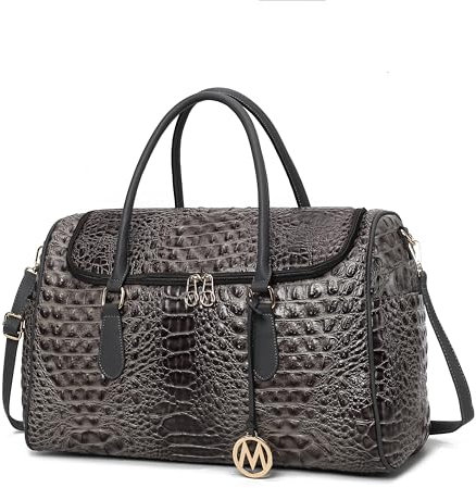 MKF Collection Mia K Reisetasche für Damen, Krokodilprägung, veganes Leder, modisch, Weekender, Handgepäck, Reisehandtasche, Rina Charcoal, Krokodilprägung