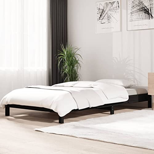 Rantry Stapelbett Schwarz 75x190 cm Massivholz Kiefer Betten & Bettrahmen