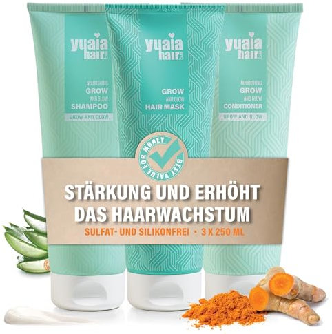 Yuaia Haircare Grow and Glow Komplett Haarserie: Shampoo, Haarspülung, Haarmaske | Mit Capilia Longa- und Amaranthus Caudatus-Samen-Wirkstoff für kräftigeres und voluminöseres Haar