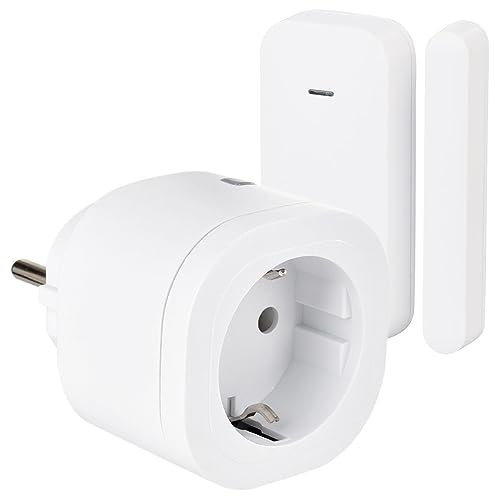 Luminea Fensterkontaktschalter: Funk-Steckdose mit Tür- & Fenstersensor für automatisierte Szenarien (Funk Abluftsteuerung, Fensterschalter, Dunstabzugshaube)