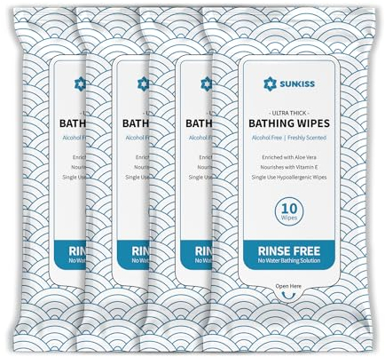 SUNKISS TrustPlus Full Body Wet Wipes for Adults No Shower,Rinse-Free Body Wipes with Aloe,Travel,Gym,Camping Essentials,Extra Thick 8x12,40 Count