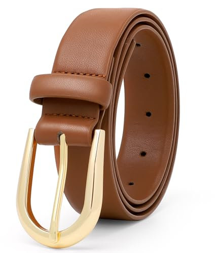 VONMELLI Damen Ledergürtel für Jeans Hosen Kleid mit Mode Goldschnalle Damen Taillengürtel Braun M