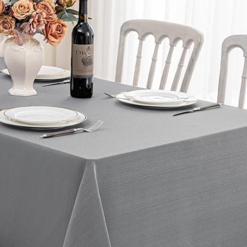 Softalker Tischdecke Mitteldecke grau 80x80 abwaschbar Weihnachten wasserabweisend abwischbar 210GSM Leinen Struktur Quadratisch Tischtuch Deko für Party Outdoor Garten Silvester Neujahr Winter