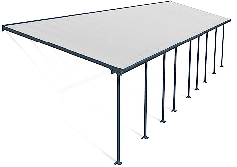 Canopia by Palram Terrassenüberdachung Alu Feria 3X13.40 Polycarbonat Hohlkammerplatten Pergola 1340 x 300 cm Grau zur Überdachung ihrer Terrasse