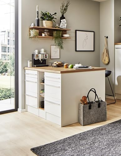 respekta Isla de cocina Gabriel 150 cm con estante colgante blanco