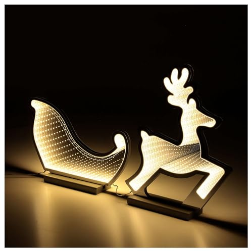 Rentier mit Schlitten Infinity-Effekt mit warmweissen LEDs Innenbereich