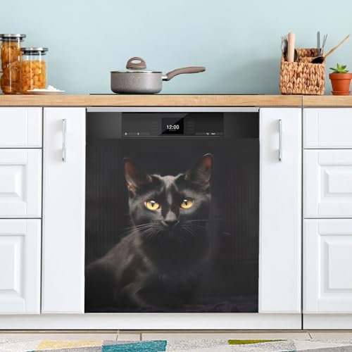 Ewusp Autocollant magnétique pour Lave-Vaisselle, Panneau de Porte et Lave-Vaisselle Motif Chat Noir 58,4 x 66 cm (l x H)