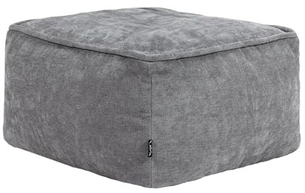 Icon Amara Hocker, Grau, Flauschiger Chenille Stoff, Klein Sitzsack, Sitzpuff Hocker mit Füllung, Fußhocker für das Wohnzimmer, Deko Wohnzimmer