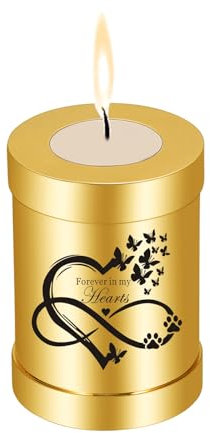 QGJNSGC Klein Urne Hund Mensch Urne Cremation Asche Kerzenhalter Erinnerungsgeschenk Gedenklicht Grabstein Hund Andenken Haustiere Haustiere Memorials Grablicht (Gold)