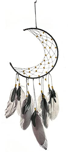 DINSOAVR Mond Traumfänger Federn Handgefertigt Traditionelle Wanddekoration Traumfänger