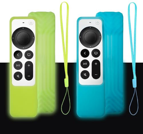 2 PCS Funda Control Remoto para Apple TV, Funda de Silicona Resistente, Compatible con Apple TV 4K Siri Remoto 3,2 Generaciones 2022 2021(Azul Luminoso + Verde Luminoso)
