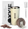 OXXIE Vaso Termo Cafe Para Llevar Pequeño 350ml, Vaso Termico, Aislamiento de Doble Pared, Taza de Cafe de Acero Inoxidable, TazaTermica con Tapa Hermetica, Reutilizable y Antigoteo (Beige-Marron)