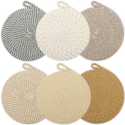 Omtofo Juego De 6 Salvamanteles Ollas Calientes, 20cm Salvamanteles Resistentes Al Calor, Salvamanteles De Algodón con Hilo De Algodón para Cocina, Cuencos, Sartenes, Jarras Y Platos (6 Colores)