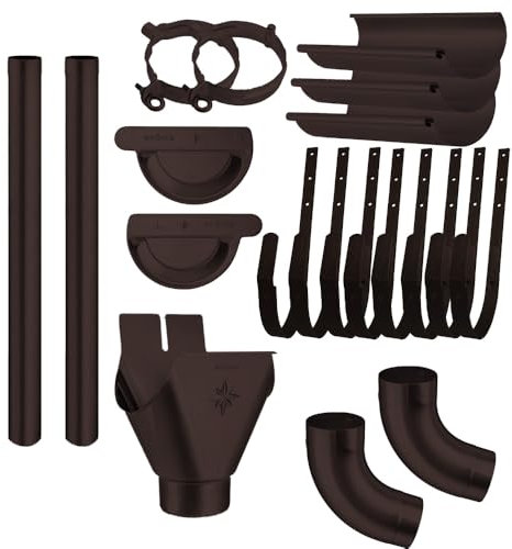 Dachrinnen Komplettset verzinkt farbig | 8tlg. 250mm | 7tlg. 280mm | 6tlg. 333mm (Braun ca. RAL 8017, 2 Meter 8tlg. 250mm)