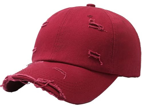 Ausing Baseball Caps für Herren Distressed Basecap Snapback Outdoor Baseball Kappe Mütze Baseball Cap Herren Sonnenschutz Rot A