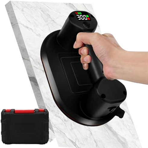 Ventosa a Batteria per Piastrelle, Vetro, Marmo, Ventose elettriche con Batteria da 4000 mAh, 2 Motori, 300 KG di Forza di Aspirazione, Display LCD, sollevatore elettrico per superfici ruvide e lisce