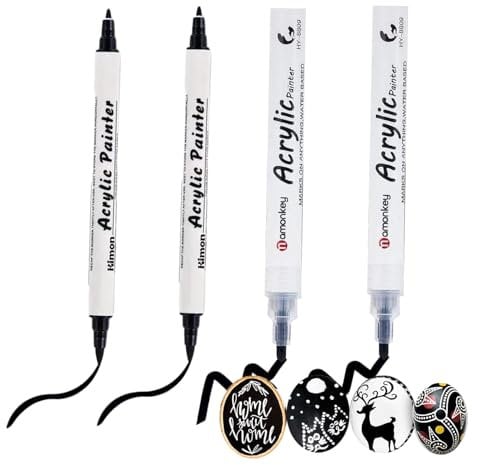 4 PCS Black Acrylic Paint Pen, Fine Tip & Medium - Black Paint Marker for Rock Painting, Canvas, Wood, Ceramic, Glass, Fabric, Tire and Shoes - Acrylic Pens for Kids & Adults