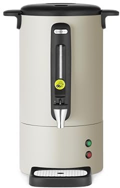 HENDI Percolateur à café 7L UNIQ, cafetière à percolation avec paroi simple et robinet anti-gouttes, filtre intégré, 230V, 50/60Hz, 1050W, 307x330x(H) 450mm, blanc cassé, Inox, PP