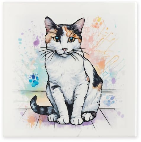 Art of Arora 2842 Calico Cat Ceramic Tile Picture Plaque Wall Art 20 x 20cm