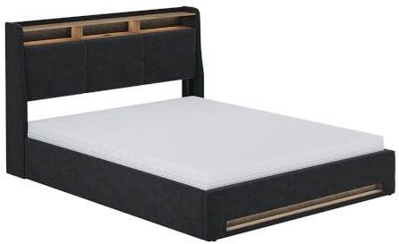 VitaliSpa Polsterbett Christin, Anthrazit/Eiche, 160x200 mit LED, USB-Anschluss, Matratze