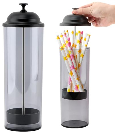 Straw Holder,Plastic Drinking Straws Container with Lid for Counter,Clear Drink Tubes Dispenser,for Kitchen Bar Party Counter Stra w Storage,Holds Stra ws up to 8.5 Inches (Grey)