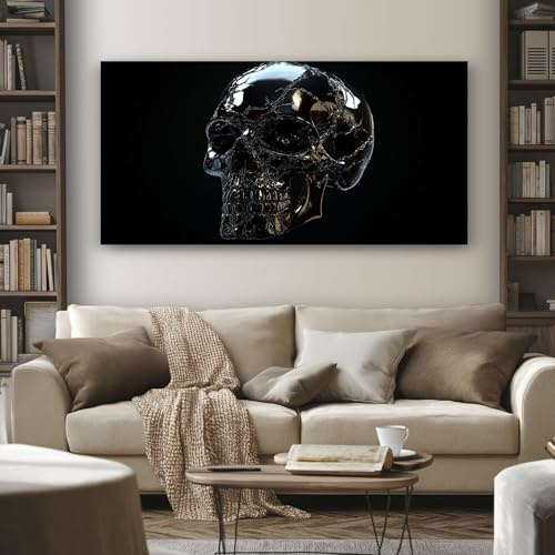 SKOEUI Wandbilder Gotisch Totenkopf 80x160 cm Groß Leinwand Bilder Abstrakt | Wohnzimmer Rissig für Schlafzimmer Büro Wanddekoration Modernes Rahmenlose Bild, Kunstdruck