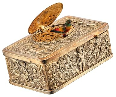 PEPWE Klassische aufziehbare singende Vogel-Spieluhr mit europäischem geprägtem Muster, Legierung, Ornament, Geschenk, antike europäische geprägte Spieluhr