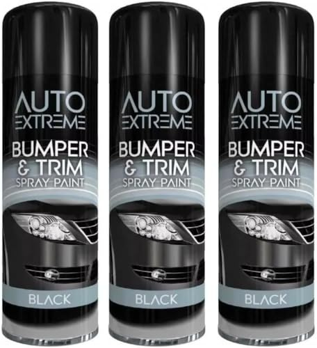 MSQUARE Bumper and Trim Spray Paint, Weather Resistant, Quick Dry, Durable, Smooth Finish, Easy Application, Ideal for Car Bumpers, Side Trims, Mirrors & Grilles Dashboard, Black, 300ml (Pack of 3)