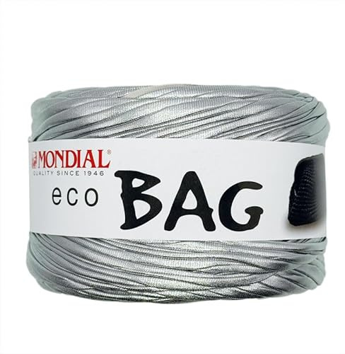Mondial Eco Bag METALLIC | FETTUCCIA ECOPELLE | Gomitolo di colore ARGENTO Cod.592 | ideale per realizzazione borse, accessori, sottopiatti, cestini, bijoux | 300 grammi 135 metri