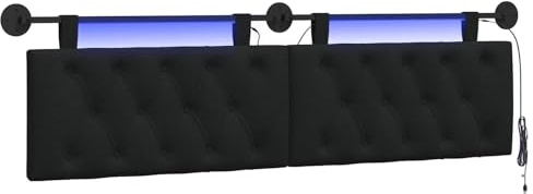 vidaXL Hängendes Kopfteil Mit LED Licht Schwarz Stoff, Moderner Schlafzimmerkopf, rechteckiges Polster, Cozier Rückenlehne, minimalistische Deko, platzsparend
