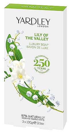 Yardley London Lily of the Valley Soap, Moisturising Solid Soap Bar for Women, Finely Milled Soap Bar with Notes of Pear and Freesia 3x100g