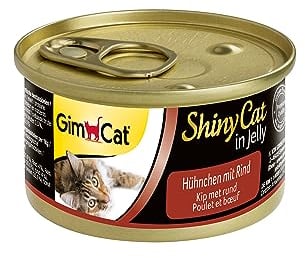 GimCat ShinyCat in Jelly Hühnchen mit Rind - Nassfutter mit Fleisch und Taurin für Katzen - 24 Dosen (24 x 70 g)