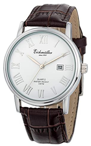 Eichmüller | Herren Armbanduhr Edelstahluhr mit Lederband Datumsanzeige 30690