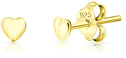 DTPsilver® Petits Clous/Puces d'Oreilles en Argent Fin 925 Plaqué Or Jaune - Petit Cœur - 3.5 mm