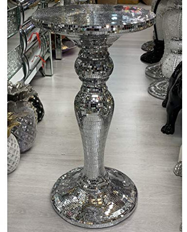 Touch of Vogue TOV® Silver Mirrored Side Table Modern Plant Stands Bed Side Sparkle End Romany Pearl