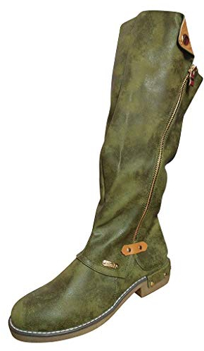 Stivale Donna Ginocchio Inverno Moda Stile Occidentale Stivali da Cowboy Equitazione Casual Ginocchio Stivali (36 EU,Verde)