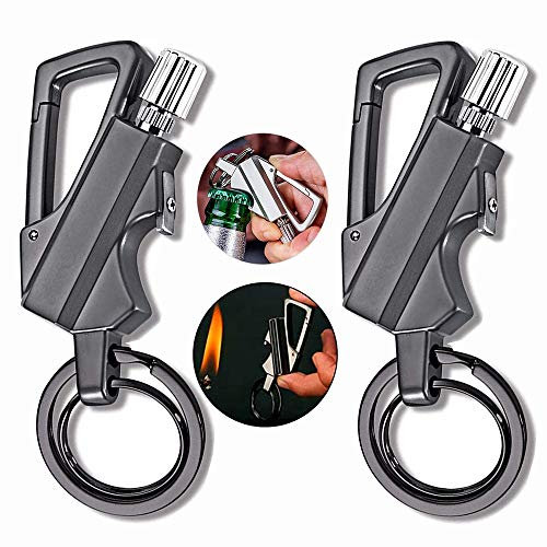 EDAHBJNEST5MK Briquet Allumettes en Acier Inoxydable, allumettes permanentes en métal- inépuisable, Générique Briquet Allumette à Essence avec Porte clé, Allume-feu - Étanche (2 PCS,Black)