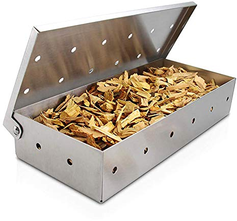 CANDeal Smoker Box, Gas Grill Smoker Box oder Charcoal Grill Box, arbeitet mit Holzhackschnitzeln und verleiht Ihrem Fleisch köstlichen Rauchgeschmack