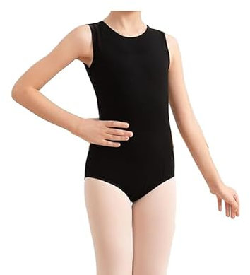 BODYWEAR LTD Ärmelloser Gymnastikanzug für Mädchen, glänzendes Nylon, bequeme Passform, Performance-Wear, Tanzunterricht, Ballettgymnastik, Tanz, Schule, Sportbekleidung, Schwarz , 9-10 Years