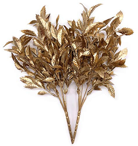 LOVENIMEN Künstliche goldene Blätter, Pflanzen für Weihnachtsdekoration, künstliche Pflanze, Graspflanze, Büsche, Kunststräucher, Grünpflanze, für drinnen und draußen, Pflanzgefäß, Gold, 2 Stück