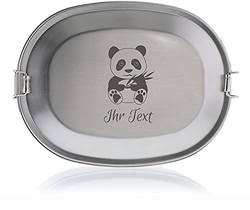 STEMPEL-FABRIK – personalisierbare Brotdose mit Namen aus Edelstahl – Panda – gravierte Brotbox für Kindergarten, Schule, Ausflüge & Co – spülmaschinenfeste Lunchbox mit Tiermotiv (15,5x11,5x4,5cm)