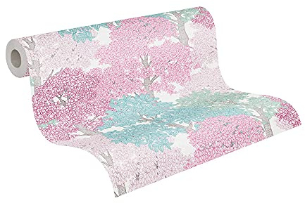 Architects Paper Waldtapete Floral Impression Tapete natürlich PVC-freie Vliestapete rosa blau weiß braun matt glatt 377535 37753-5, 10.05 m x 0.53 m