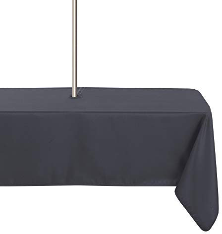 LUSHVIDA Mantel Redondo con Agujero para sombrilla y Cremallera, 137 x 137 cm, Lavable, Impermeable, sin derrames ni Arrugas, Patio, Exteriores, Primavera, Verano, Picnic, barbacoas, Gris