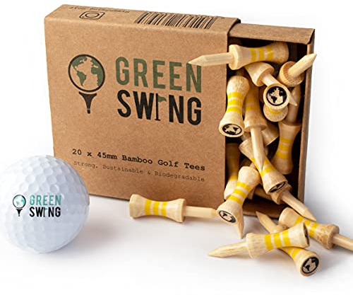 Green Swing Bamboo Golf Tees 45mm | Strong Sustainable Biodegradable | 20pcs (Natural Edition)