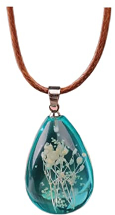 Damen Halskette echte getrocknete leuchtende Blumen Anhänger mit Gießharz Charm Kette mit Lederbandkette