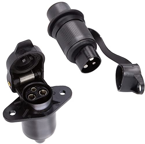 SPARKMOTO prise 3 broches agricole male et prise 3 broches agricole femelle, 12V 24V Prise 3 plots pour Véhicules Agricole tracteur,prise 3 broches double de Remorque, avec capuchon etanche(SK0303)
